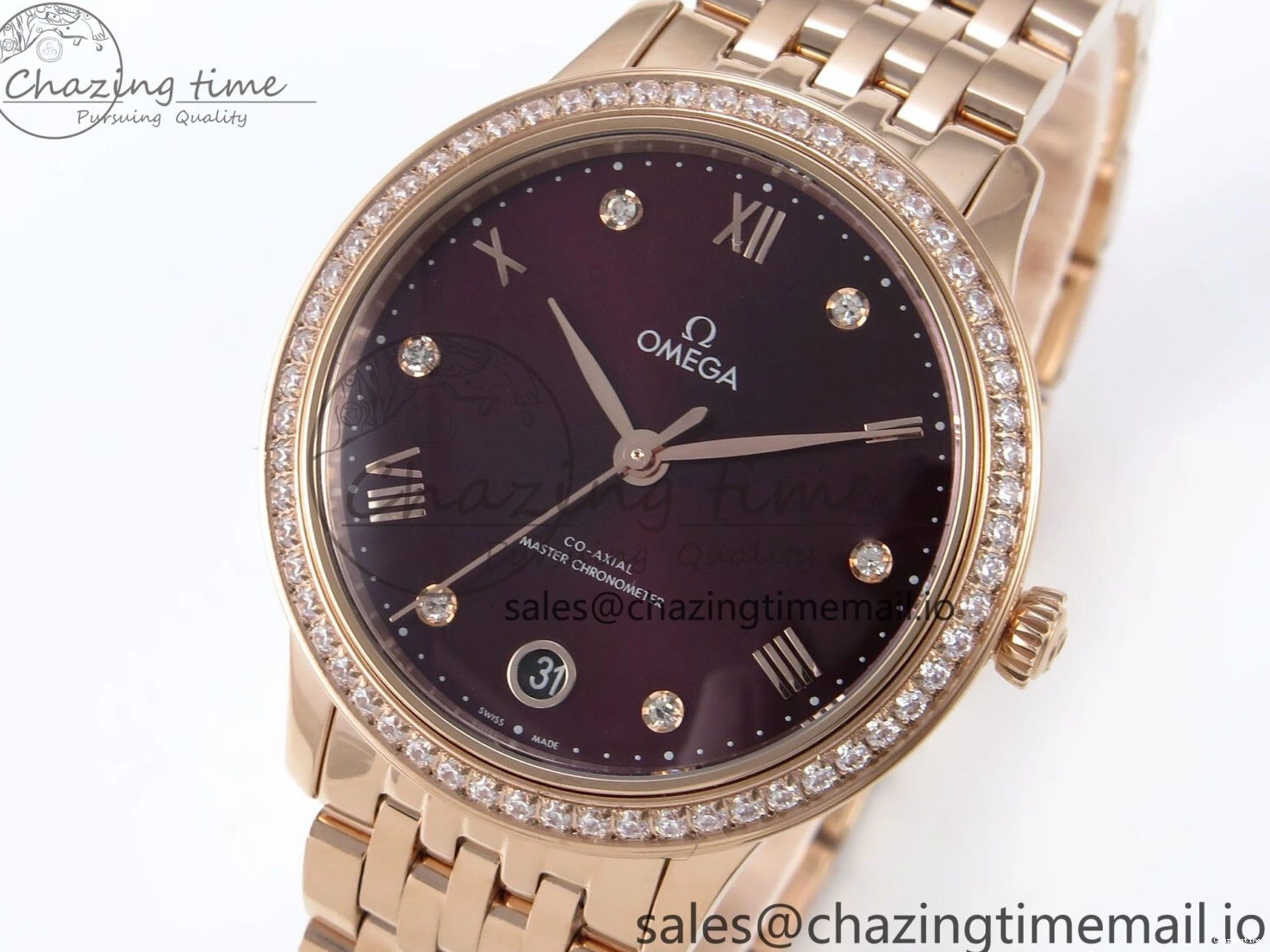 0102 De Ville Prestige Ladies RG VSF 1:1 Best Edition Brown Diamonds Dial on RG Bracelet A Sophisticated 7681